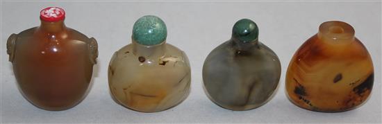 Four Chinese chalcedony snuff bottles, 1800-1900, Richards no.s 254,272, 369 and 358